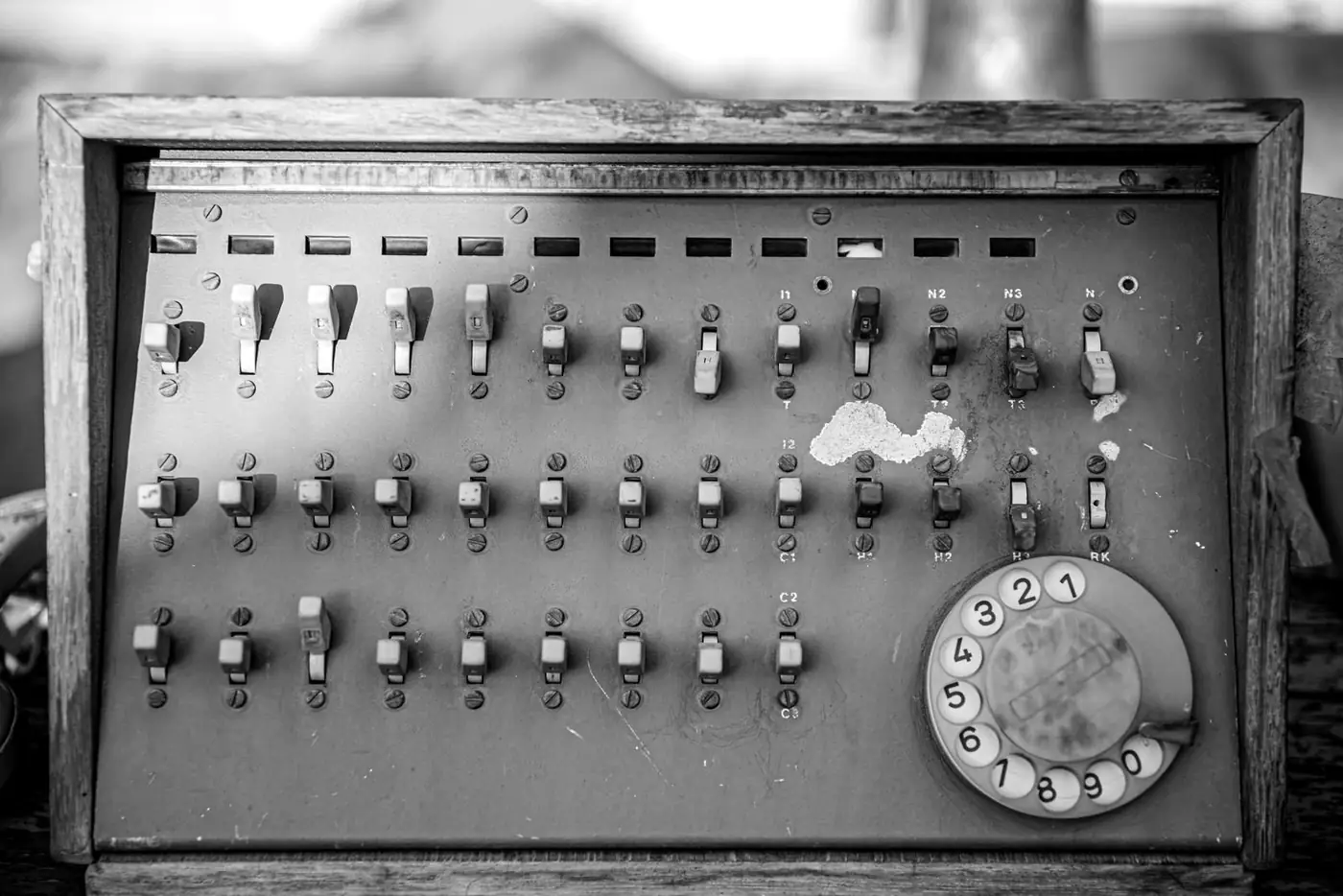 Vintage switch panel with a rotary dial
